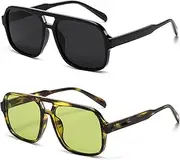 [Breaksun] Retro Aviator Sunglasses for Women Men Trendy Classic 70s Square Aviator Sun Glasses Vintage Shades