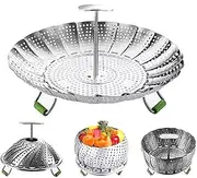 Vegetable Steamer Basket Foldable Stainless Steel Vegetable Steamer Basket for Veggie Seafood Cooking, Expandable Veggie Steamer Basket Fits Various Size Pot-9Inch