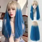 Halloween Blonde and Blue Gradient Wigs Air Bangs Lolita Cosplay Wigs Party