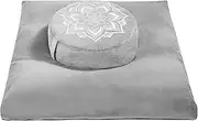 hunnidspace Meditation Zafu Cushion Set with Buckwheat Hulls & Memory Foam - Ergonomic Support for Yoga & Sitting - Removable Machine-Washable Luxury Velvet Cover - for Adults and Kids (Grey)