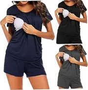 outret Pregnancy Maternity Nursing Pyjamas Breastfeeding Tops Shorts Set Navy M Women's Maternity Chothes