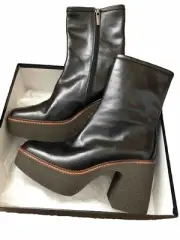 DKNY Daze Platform Boots Black Distressed Calf $189 Women's 11 RUN SMALL, READ