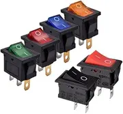 CZKE 10pcs KCD1 Mini 6A 250VAC Rocker Switch ON Off SPST 12V 220V Red Green Blue Light Rocker Toggle Switch(Yellow,No Light)