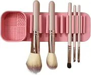 Nuytghr Makeup Brush Drying Holder, Silicone Cosmetic, Tools Tray, Pink, Wall Mounted Multi Purpose Organizer for Paint Brushes, Bathroom, Travel Use by Daughter, Mom, or Wife