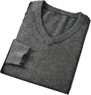 [Hamthuit] Men's Slim Fit Pullover Sweater Solid V-Neck Casual Knit Pullovers Men Long Sleeve Warm Pullover Jumper