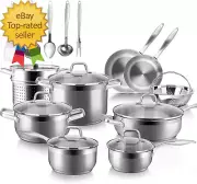 Professional Stainless Steel Induction Cookware Set 19PC Kitchen Pots