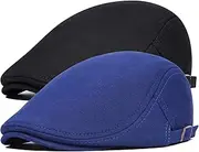 [BOTVELA] 2 Pack Men Newsboy Cap Cotton Flat Cap Golf Driving Hat