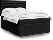 vidaXL Box Spring Bed with Mattress & LED Lights - Queen Double Bed Frame Black, Adjustable Headboard, Pocket Spring Mattress, Bedroom Furniture