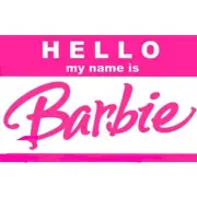 Hello My Name Is Barbie, Pink Iron on Vinyl for White Shirts Only 4x4"