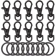 20pcs Swivel Clasps Lanyard Snap Hook with Key Ring Clip Lanyard Metal Black