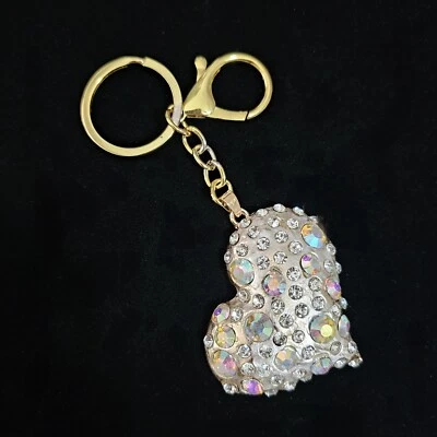 Betsey Johnson Sparkling Silver Rainbow Heart Bag Swag Bling Keychain Clip Charm