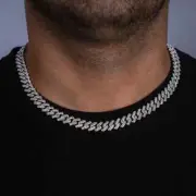 Cuban Link Chain 8mm Iced Out CZ Rodium Plated Hip Hop Bling Necklace Unisex