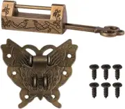 Antique Small Chinese Locks with Key & Latch Hasp Set, Vintage Jewelry Gift Box