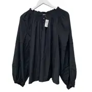 OLD NAVY Smocked Blouse Size XXL Black Peasant Top Long Sleeve Modal Blend NWT