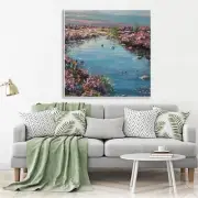 Mark Preston Blue Lakeside Flowers Stretched Framed Canvas Print Home Decor