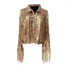 Sequin Fringe Jacket Breathable Lapel Coat for Music Festivals Beach Parties
