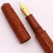 Lotus Saral Hand Carved Fountain Pen - Nikko Orange Ebonite, JoWo #6 Nibs (New)