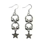 Unique Stainless Steel Circle Star Pendant Earrings for Women Ear Jewelry Hook