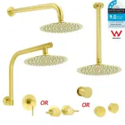 WELS Brushed Gold Stainless Steel 8" Rain Shower Head Set Gooseneck Ceiling Arm