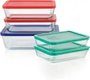 Pyrex Simply Store 5-Pack (3,6 & 11-Cup) Mixed Sized Glass Food Storage Set, Lar
