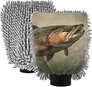 XYMZR Trout Closeup Water Absorbent Microfiber Car Wash Mitt, Funny Cute Anime Scratch Free for Cars Cleaning, Home Cleaning Mitts, 2 Pack, 10.24” L x 7.09” W