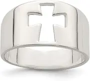 [JewelryWeb] 925 Sterling Silver Polished Religious Faith Cross Cutout Ring Band Style-Ring for Women