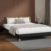 Oikiture Bed Frame Double Size Bed Base Black Leather