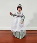 Dollhouse Maid Cook Housekeeper Striped Dress Doll Porcelain Poseable 1:12 Scale