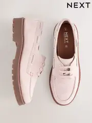 Blush Pink Standard Fit Forever Comfort® Leather Chunky Lace-Up Boat Shoes (AJ1512) | $103
