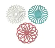 Set of 3 Cast Iron Floral Bloom Trivets - Rustic Kitchen Decor with Bright Co...