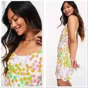 ASOS Design Retro Floral Split Hem Mini Sundress