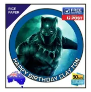 Black Panther Superhero Edible Rice Paper Image birthday party cake topper 19cm
