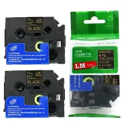 2/Pack 12mm Gold on Black Tape for P-touch Model PT2400, PT-2400 Label Maker