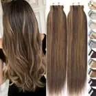 Invisible Tape In 100% Remy Human Hair Extensions Skin Weft Thick Balayage Ombre