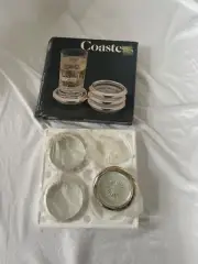 BRAND NEW LEONARDS SILVER CO. SILVERPLATE & CRYSTAL COASTERS SET OF 3