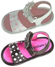 Angel Baby Girl Polka Dot & Flower Hook and Loop Leather Sandals - 282596