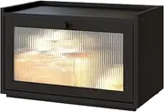Large Bread Box for Kitchen Counter, Black Bamboo Bread Storage Container with Wavy Arcylic Transparent Door, Bamboo Wooden Farmhouse Bread Box for Your House