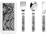 Stripes Black White 3 Piece Set For Camping Stainless Steel Flatware, Spoon, Fork, Knife, Ideal For Outdoor