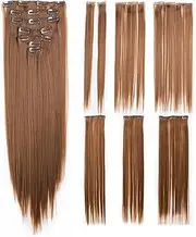 (Strawberry Blonde-27 ) - SWACC Women 60cm Straight Full Head 7 Separate Pieces Heat Resistance Synthetic Hair Clip in Hair Extensions (Strawberry Blonde-27 )