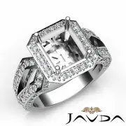 Halo Diamond Engagement Ring Emerald Semi Mount Platinum 950 Split Shank 1.4Ct