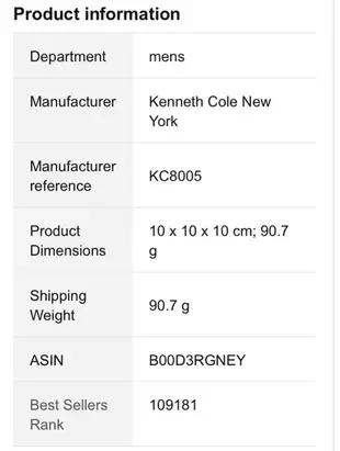 Kenneth Cole KC8005紳士手錶 黑色附盒 保證卡 近7成新 專櫃貨