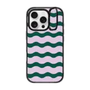 iPhone 16 Pro Impact Ring Stand Case MagSafe Compatible Lilac And Green Wavy Stripe