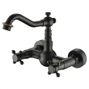 Matt Black Wall Mounted Brass Bathroom Faucet Tap Kitchen Mixer Swivel Spout AUW