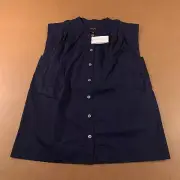 Banana Republic Womens Size XXS Navy Poplin Sleeveless Button Front Top NWT