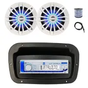Dual Marine Radio,Spa Bezel,Adapter,Antenna,Wire, 2x 6.5" 180W LED White Speaker