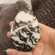 4.5" Polished Black & White Zebra Jasper Stone Teardrop Ornament Flame - USA