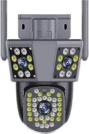12MP 6K HD WiFi PTZ Camera with Triple Lens, Outdoor Surveillance, 10X Zoom, Home Security Protection, Triple Screen Display(US Plug)