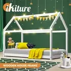 Oikiture Bed Frame Single Wooden Timber House Style Mattress Base Platform White