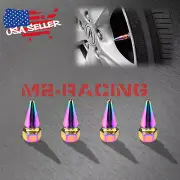 4pcs Neo Chrome Long Spike Valve Stem Caps Metal Thread Set Wheel Tires TVC17