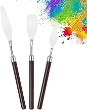 Palette Knife Set, 3Pcs Stainless Steel Painting Knife with Wood Handle, Metal Artist Knife for Oil, Canvas, Acrylic Painting, Spatula Pallet Knife for Color Mixing,Spreading